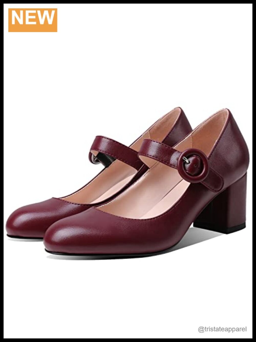 Women's Mary Jane Heels Chunky Block Mid Heel Ankle Strap Round Toe Dress Pumps